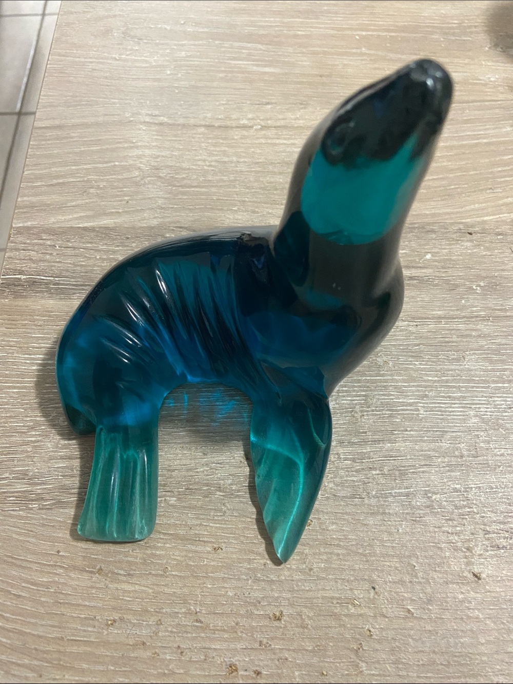 Vintage Beautiful Teal Blue Green Acrylic Sea Lion Seal Sculpture Resin